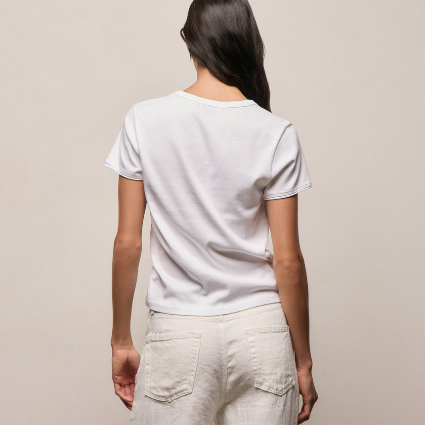 Compact Cotton Baby V Tee in White | James Perse Los Angeles