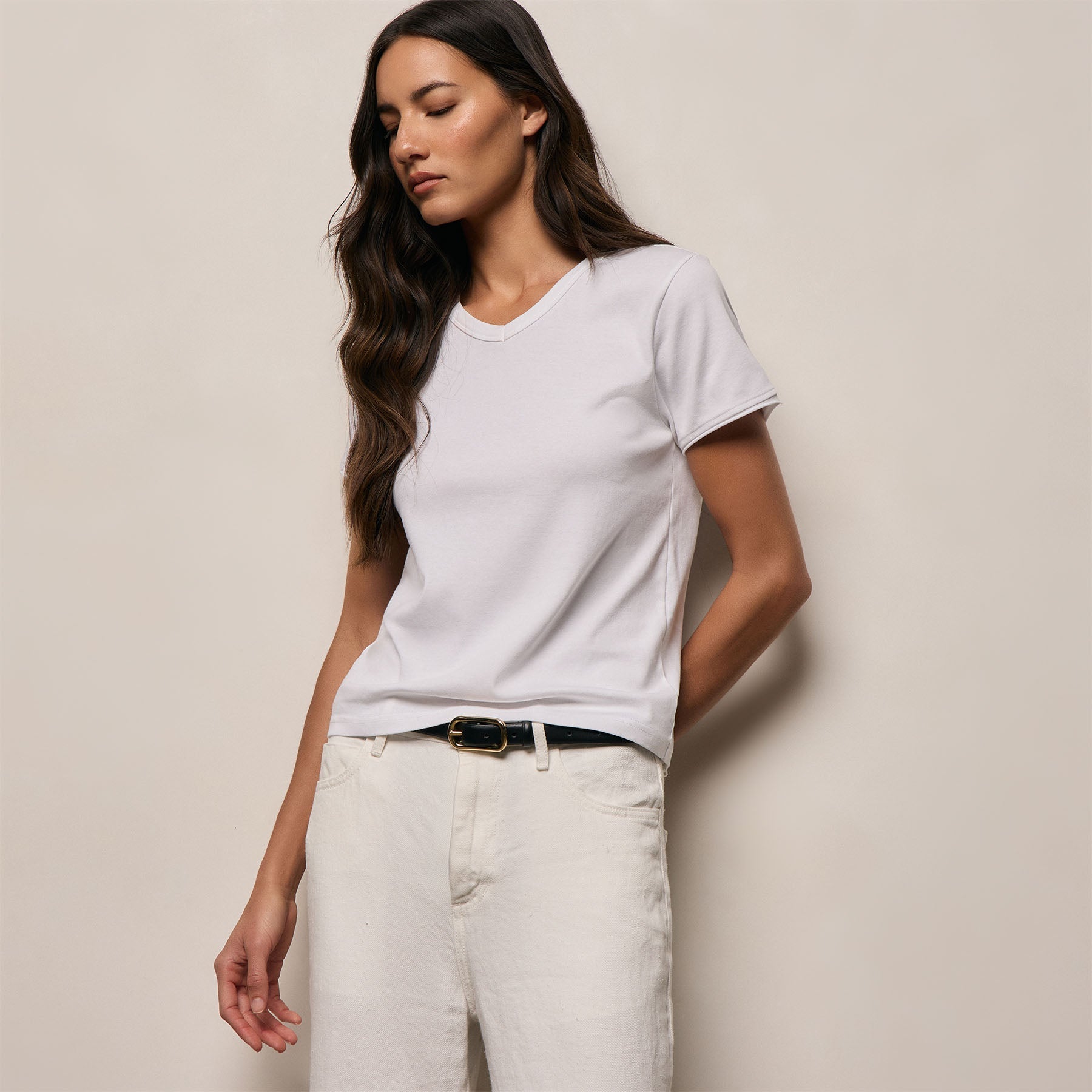 Compact Cotton Baby V Tee in White | James Perse Los Angeles