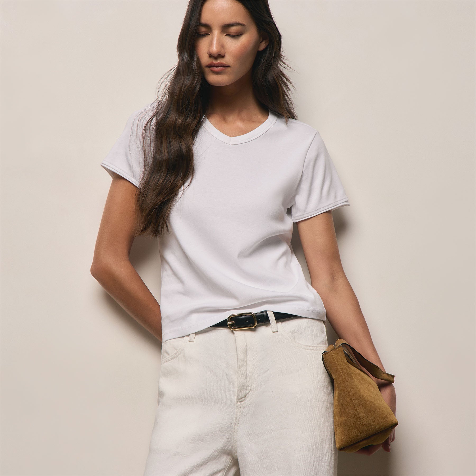 Compact Cotton Baby V Tee in White | James Perse Los Angeles
