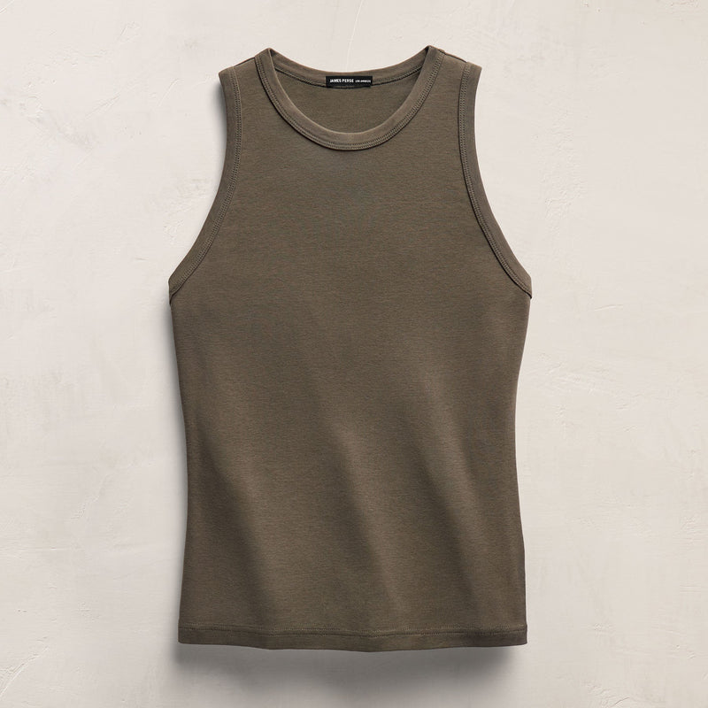 Compact Cotton High Neck Tank in Army Green | James Perse Los Angeles
