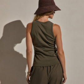Compact Cotton High Neck Tank in Army Green | James Perse Los Angeles