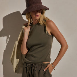 Compact Cotton High Neck Tank in Army Green | James Perse Los Angeles