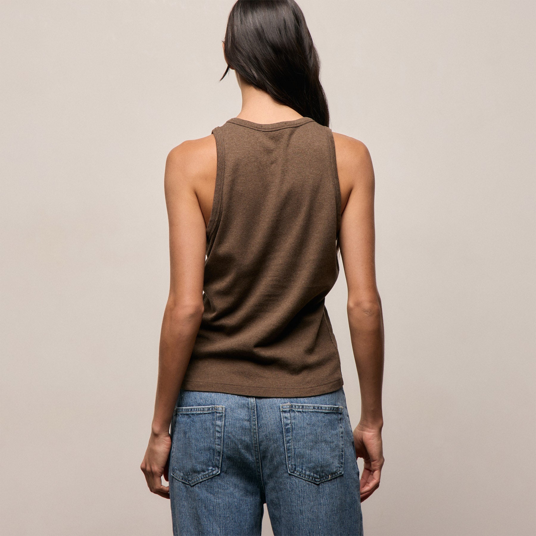 High Crew Tank Top in Brown Melange | James Perse Los Angeles