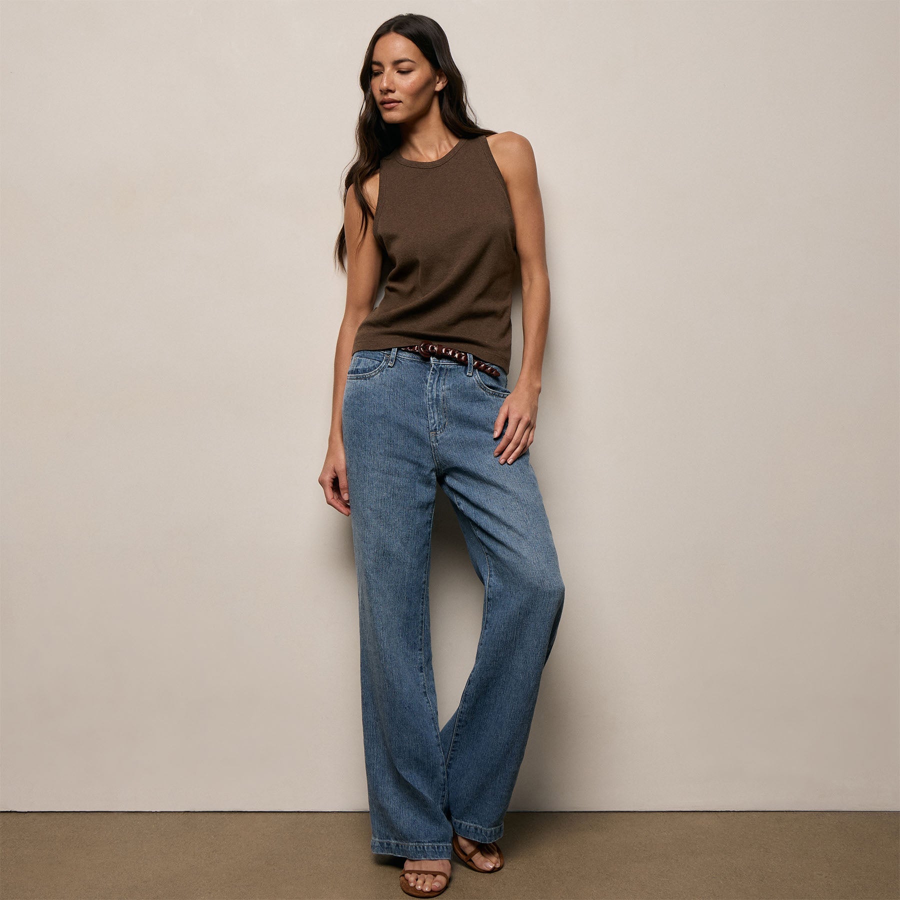 High Crew Tank Top in Brown Melange | James Perse Los Angeles