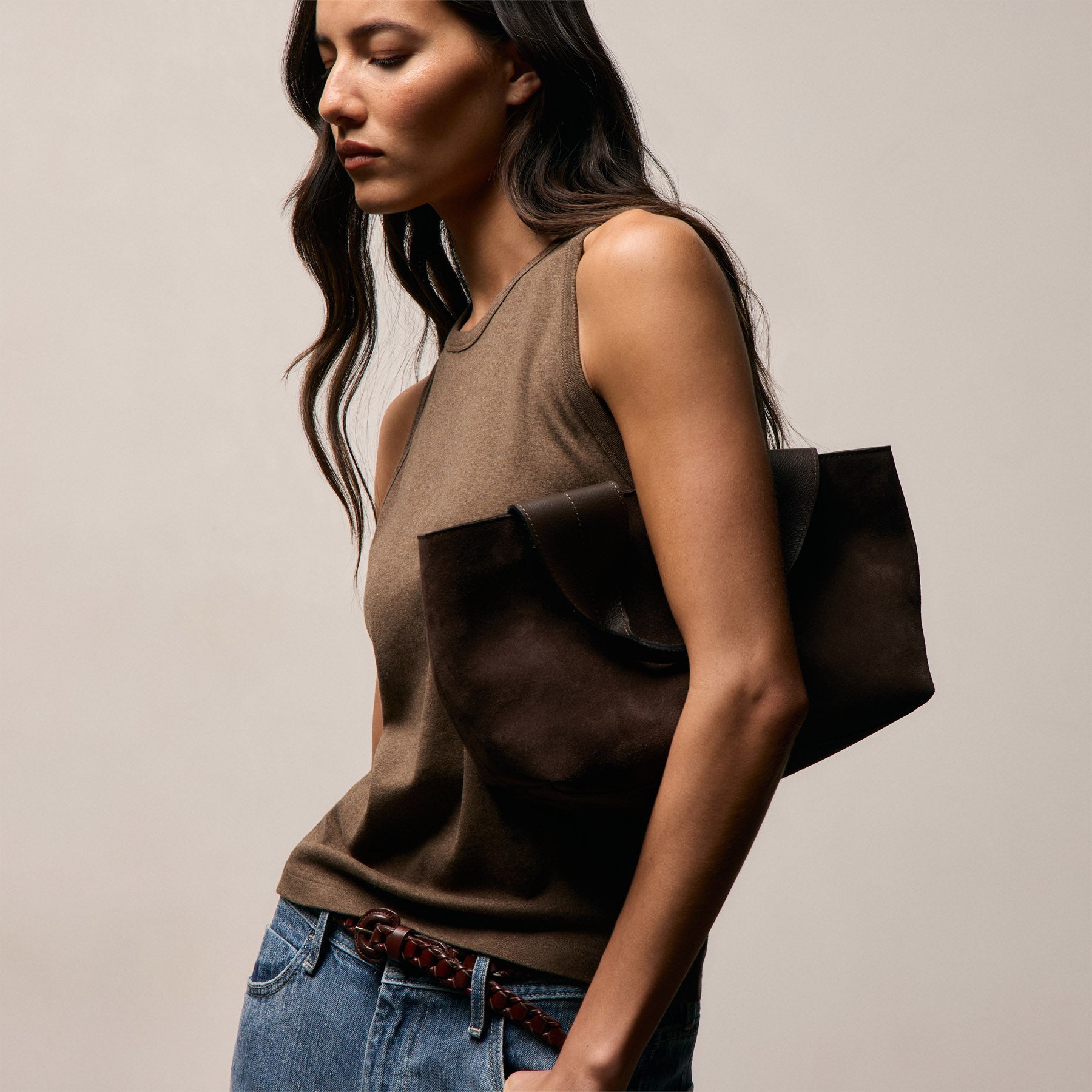 High Crew Tank Top in Brown Melange | James Perse Los Angeles