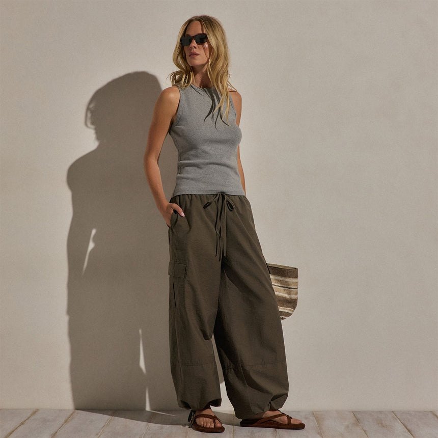 Compact Cotton High Neck Tank in Heather Grey | James Perse Los Angeles