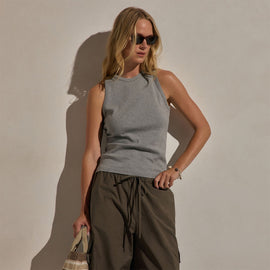Compact Cotton High Neck Tank in Heather Grey | James Perse Los Angeles
