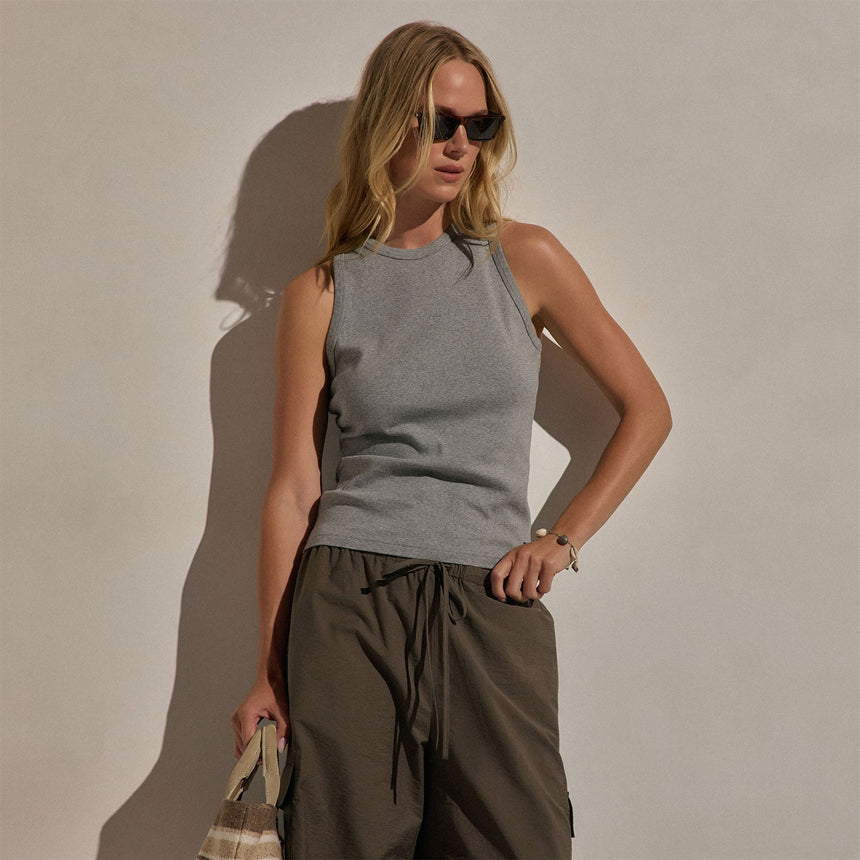Compact Cotton High Neck Tank in Heather Grey | James Perse Los Angeles