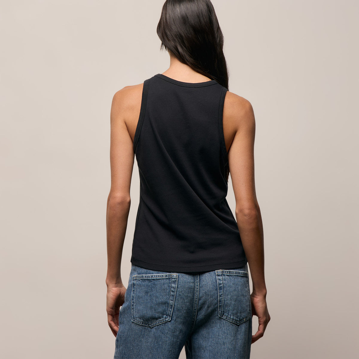 Compact Cotton High Neck Tank in Washed Black | James Perse Los Angeles
