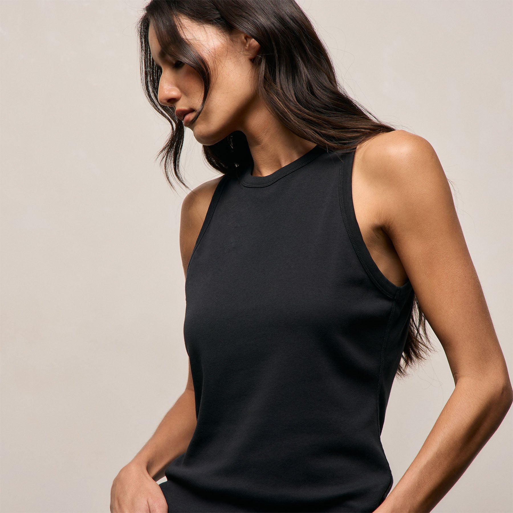 Compact Cotton High Neck Tank in Washed Black | James Perse Los Angeles