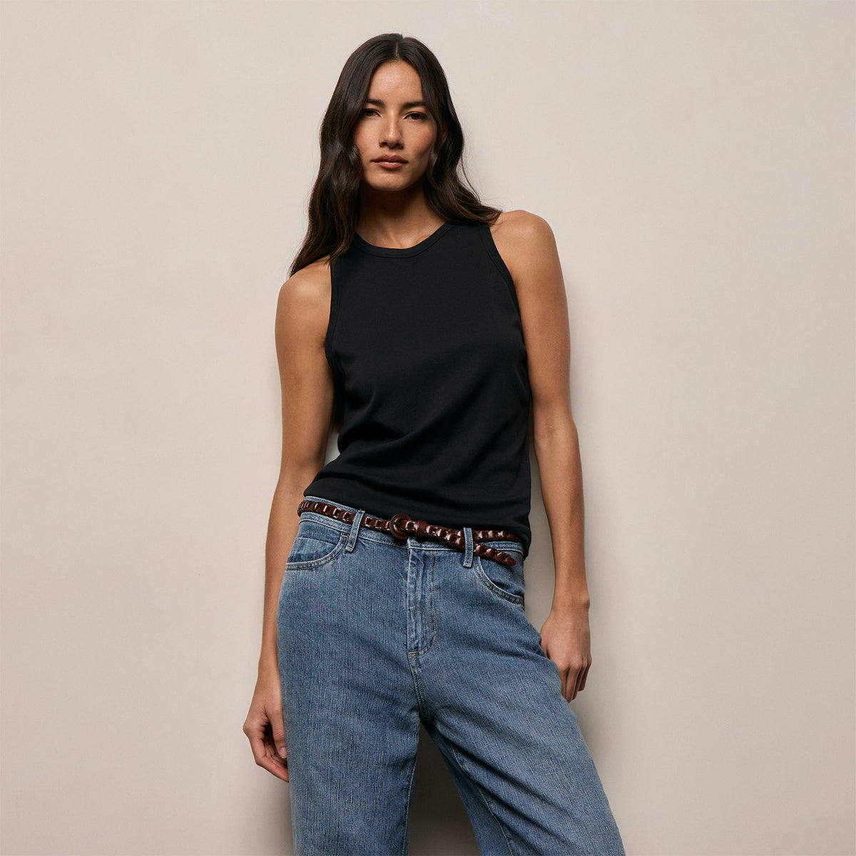 Compact Cotton High Neck Tank in Washed Black | James Perse Los Angeles