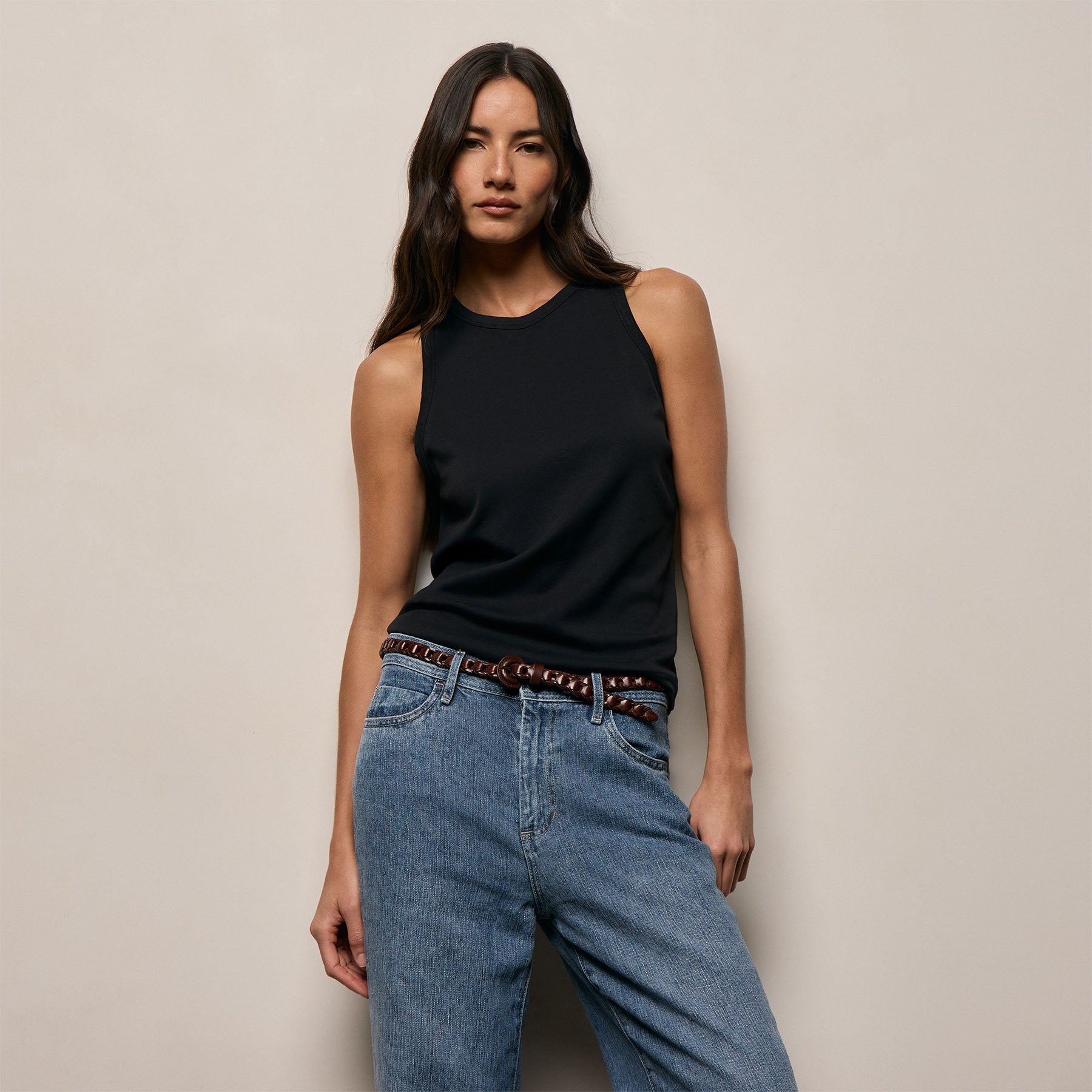 Compact Cotton High Neck Tank in Washed Black | James Perse Los Angeles