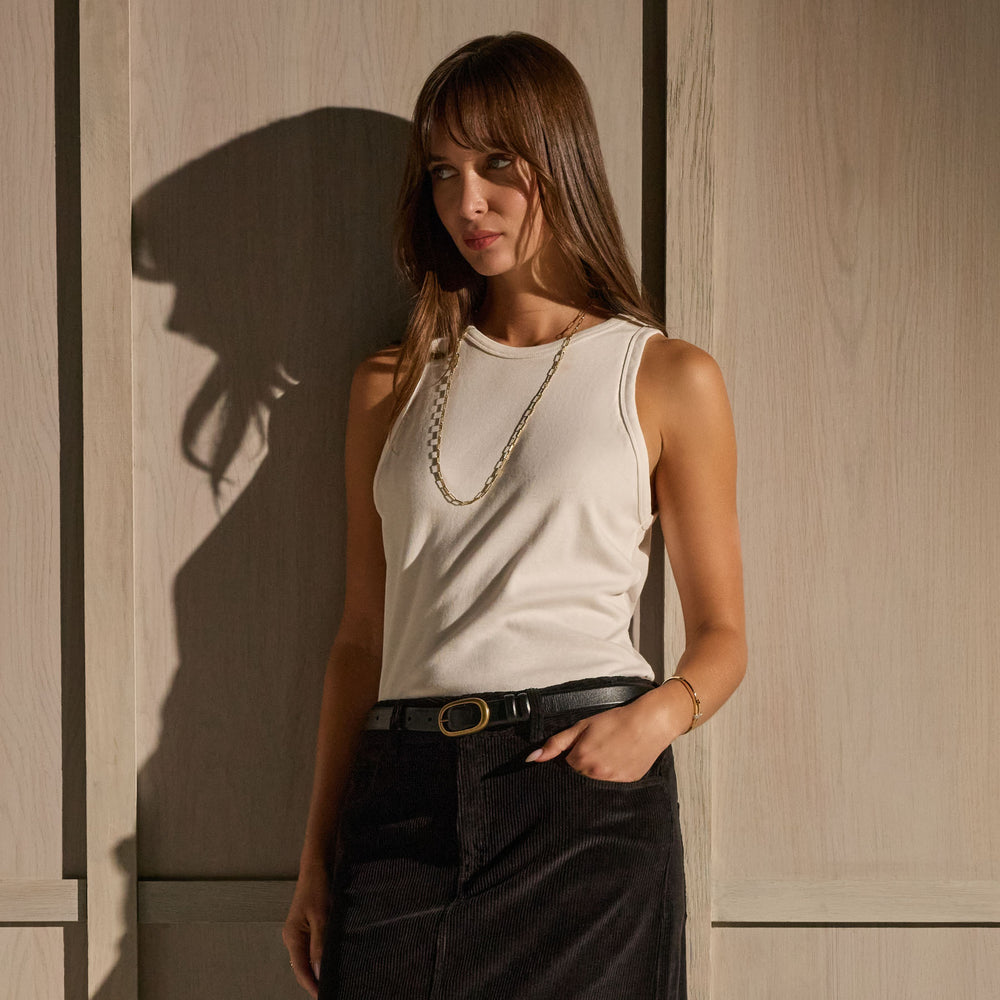 Compact Cotton High Neck Tank - White