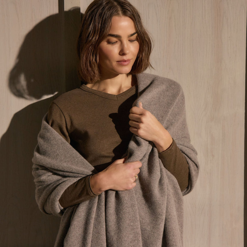 Compact Cotton Soft V Long Sleeve in Brown Melange | James Perse Los Angeles