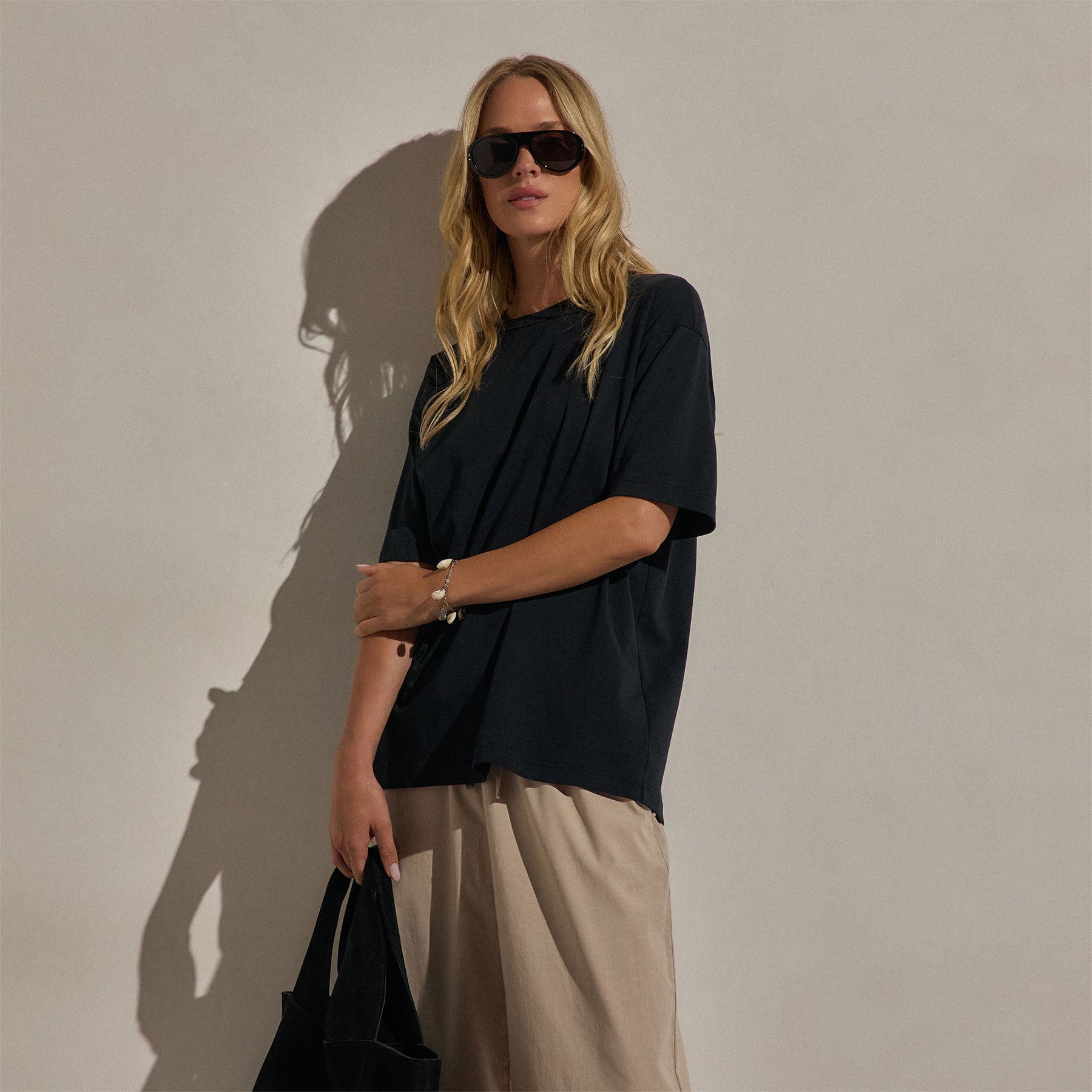 Cotton Jersey Oversized Tee in Black | James Perse Los Angeles