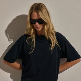 Cotton Jersey Oversized Tee in Black | James Perse Los Angeles