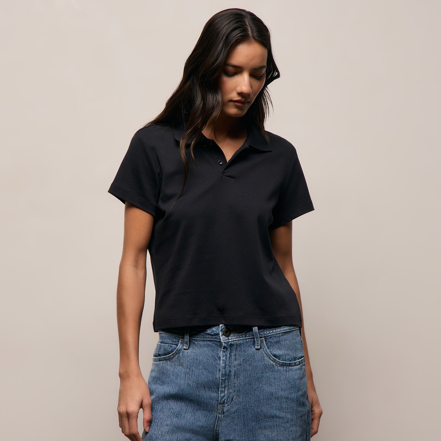 Fitted Polo in Black | James Perse Los Angeles