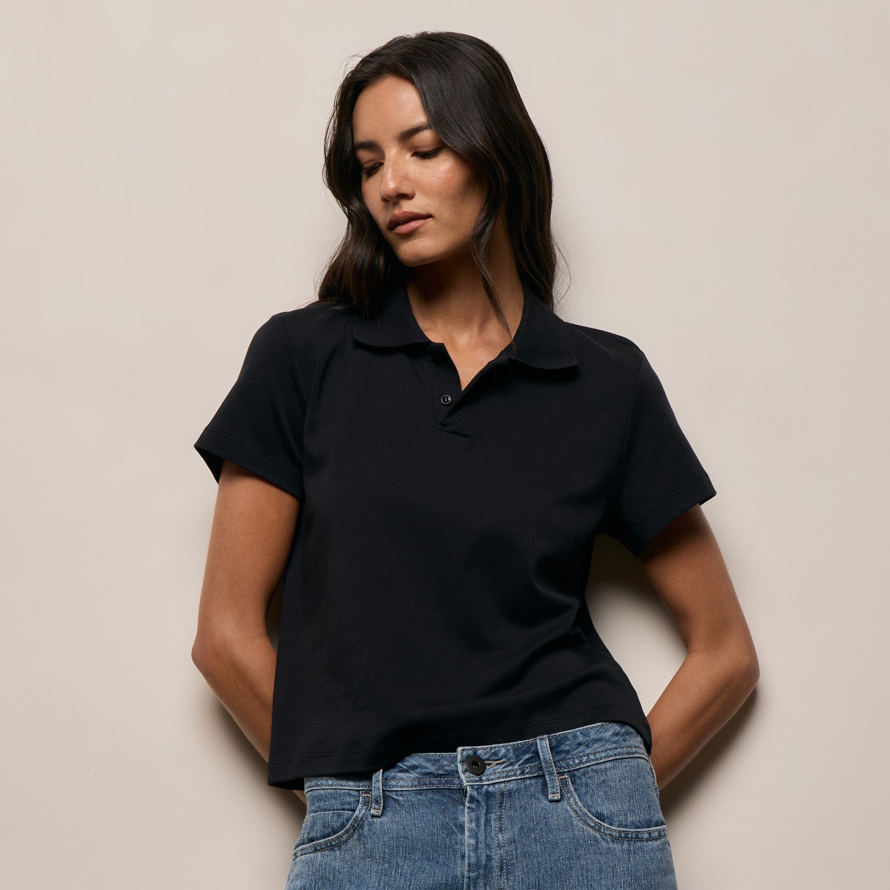 Fitted Polo in Black | James Perse Los Angeles
