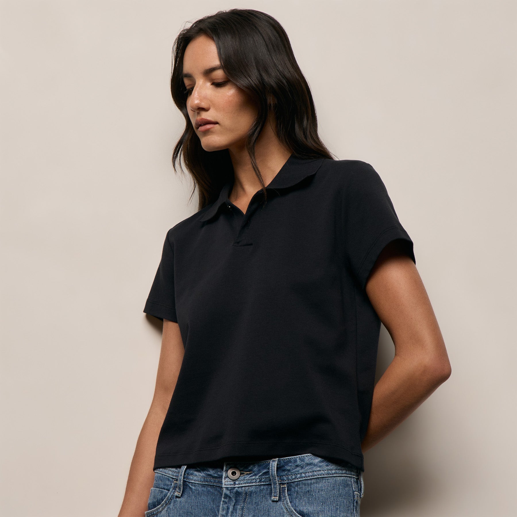 Fitted Polo in Black | James Perse Los Angeles