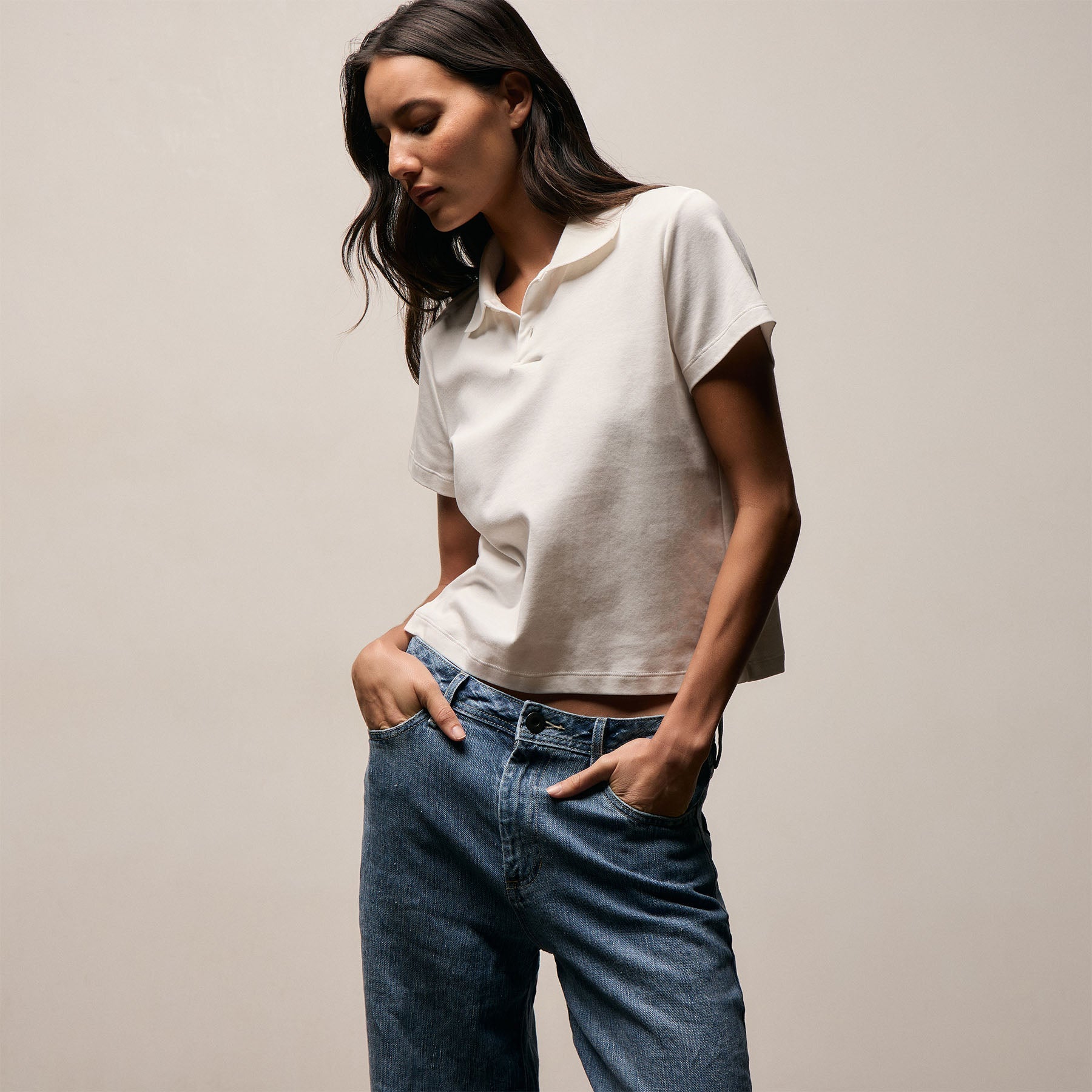 Fitted Polo in Off White | James Perse Los Angeles