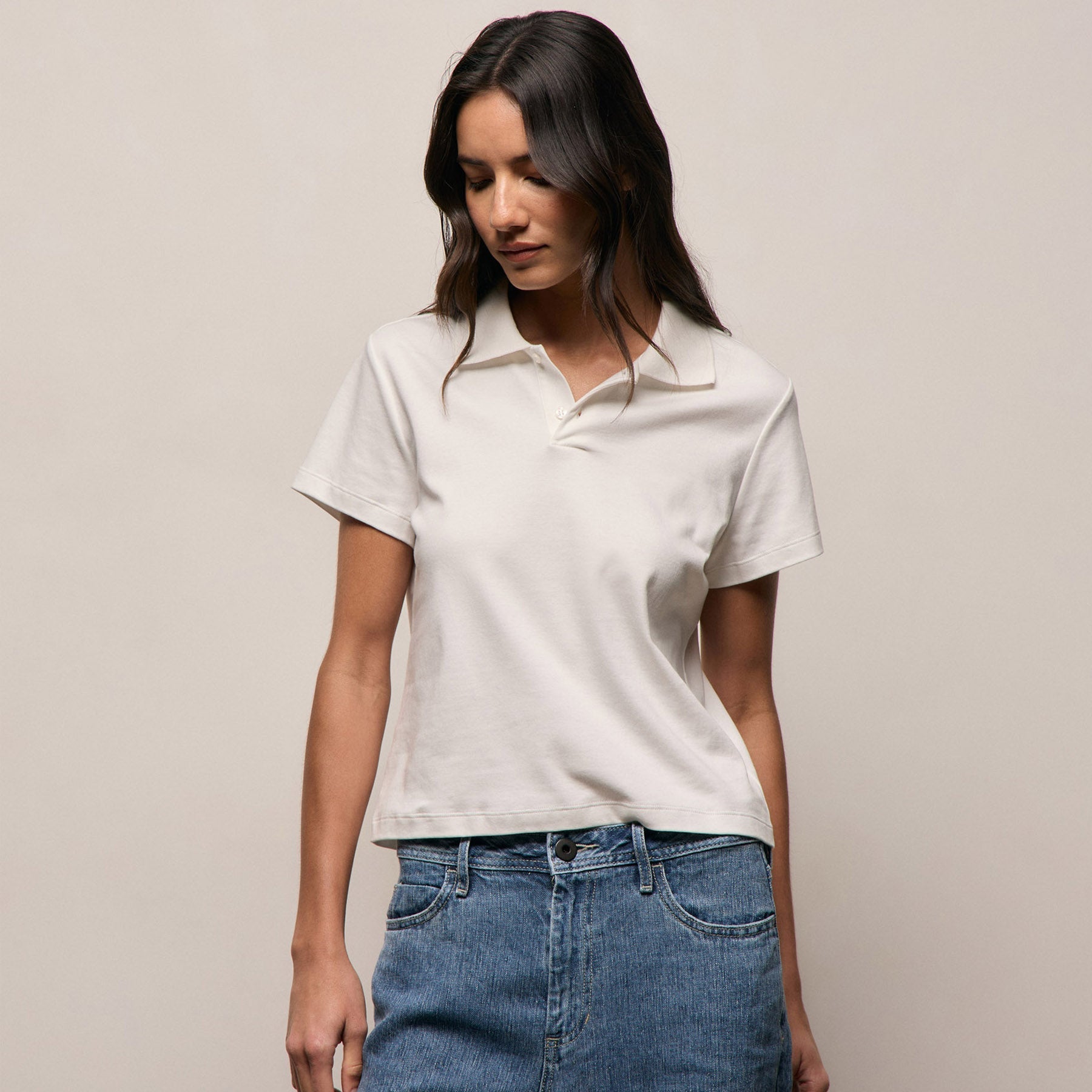 Fitted Polo in Off White | James Perse Los Angeles