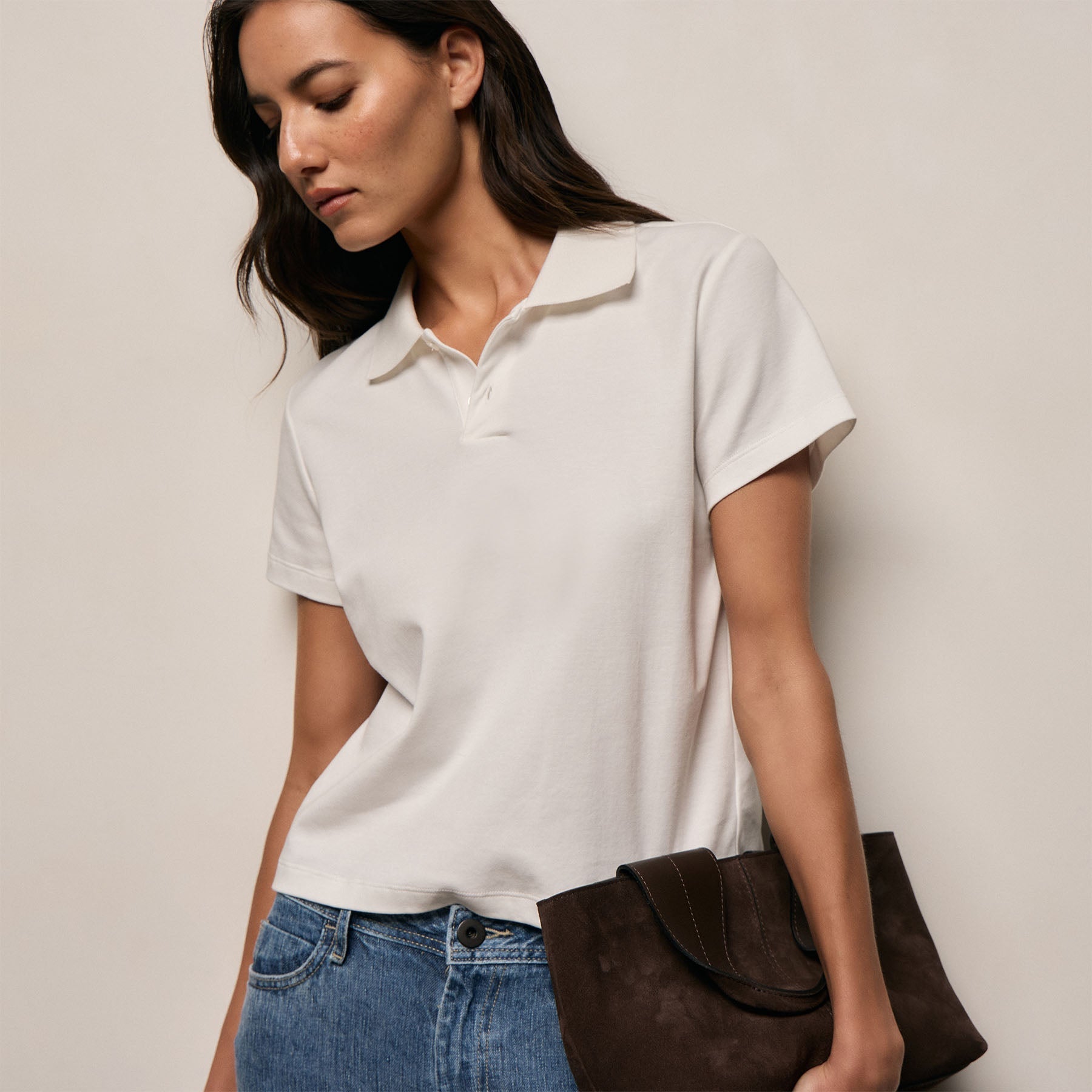Fitted Polo in Off White | James Perse Los Angeles