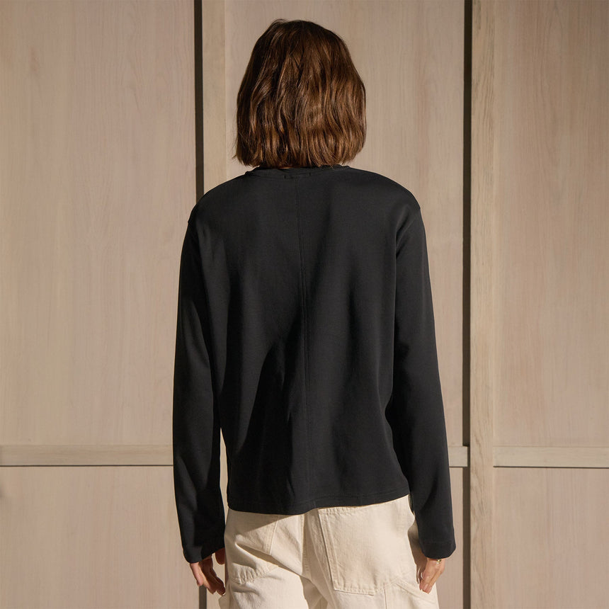 Cotton Jersey Long Sleeve Crew in Black | James Perse Los Angeles
