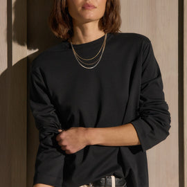 Cotton Jersey Long Sleeve Crew in Black | James Perse Los Angeles