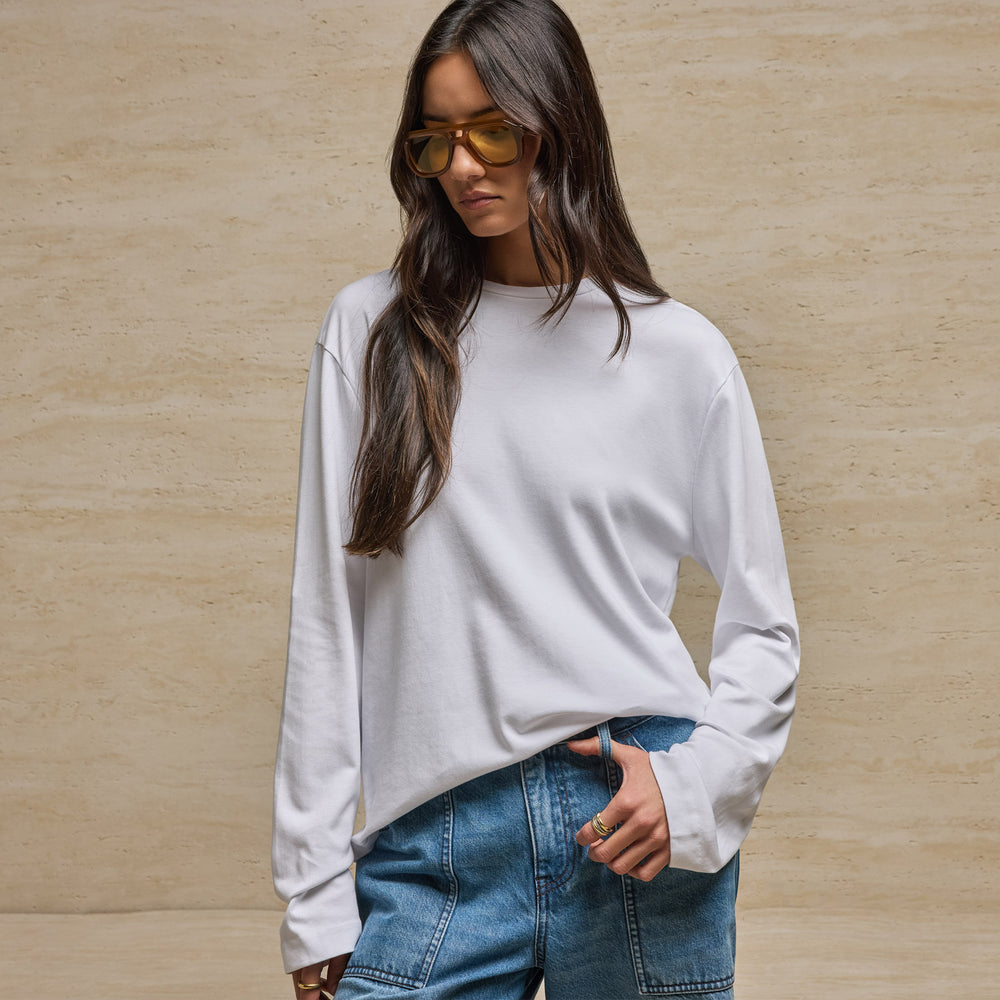 Cotton Jersey Long Sleeve Crew in White | James Perse Los Angeles
