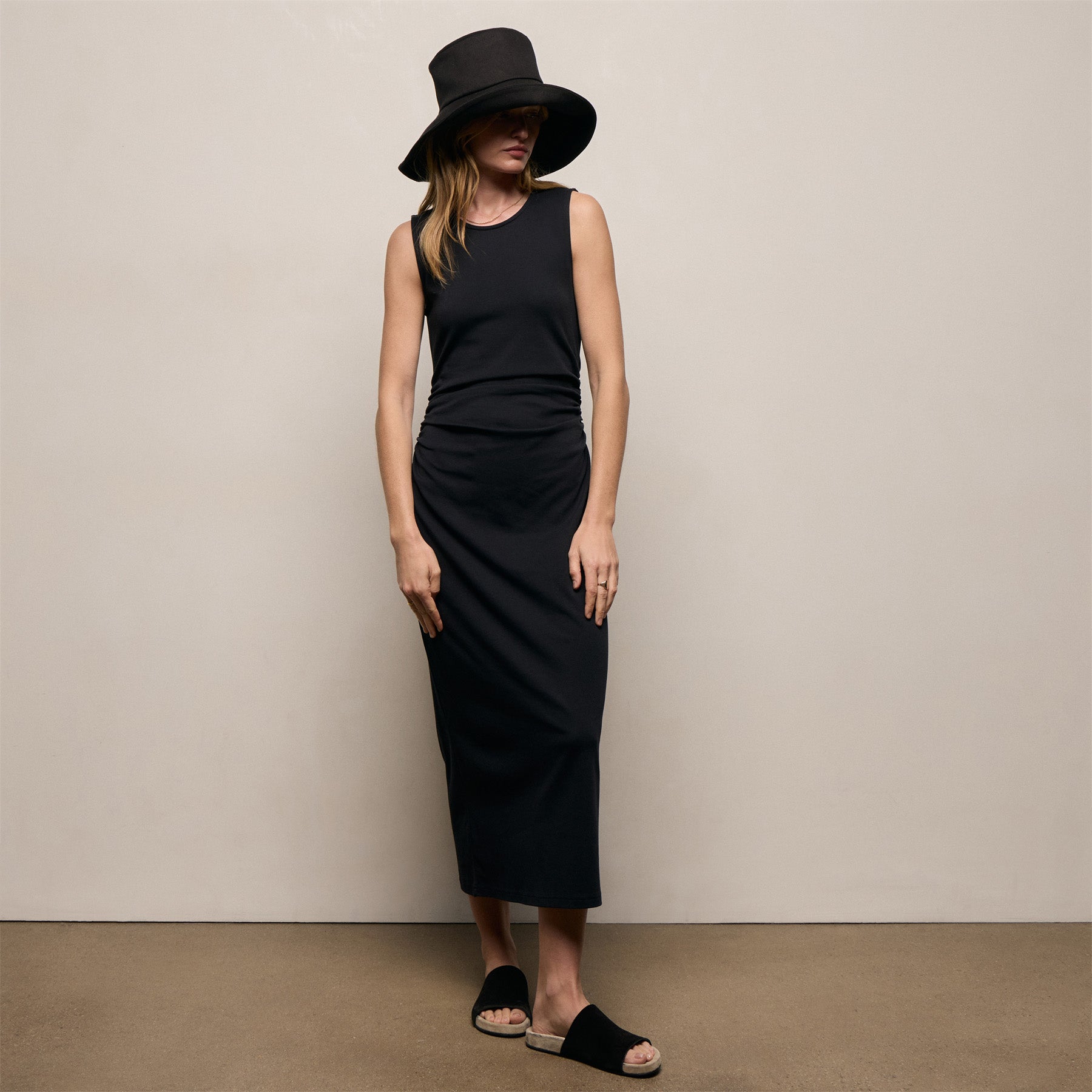 Cotton Cashmere Rib Keyhole Dress In Black | James Perse Los Angeles