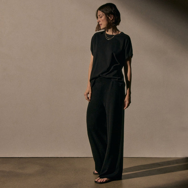 Spun Cashmere Wide Leg Pant in Black | James Perse Los Angeles