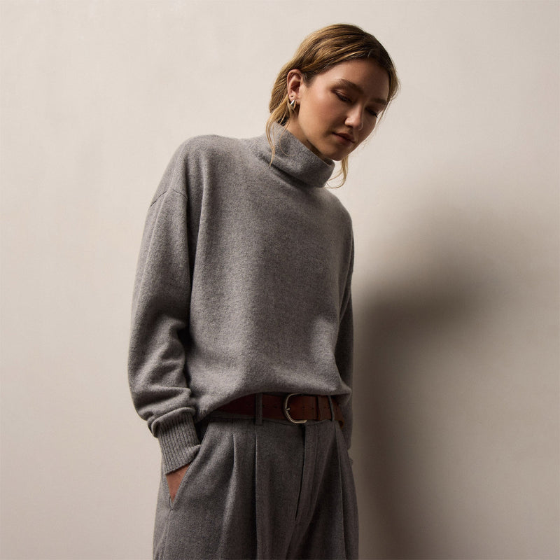 Spun Cashmere Funnel Neck in Heather Grey | James Perse Los Angeles