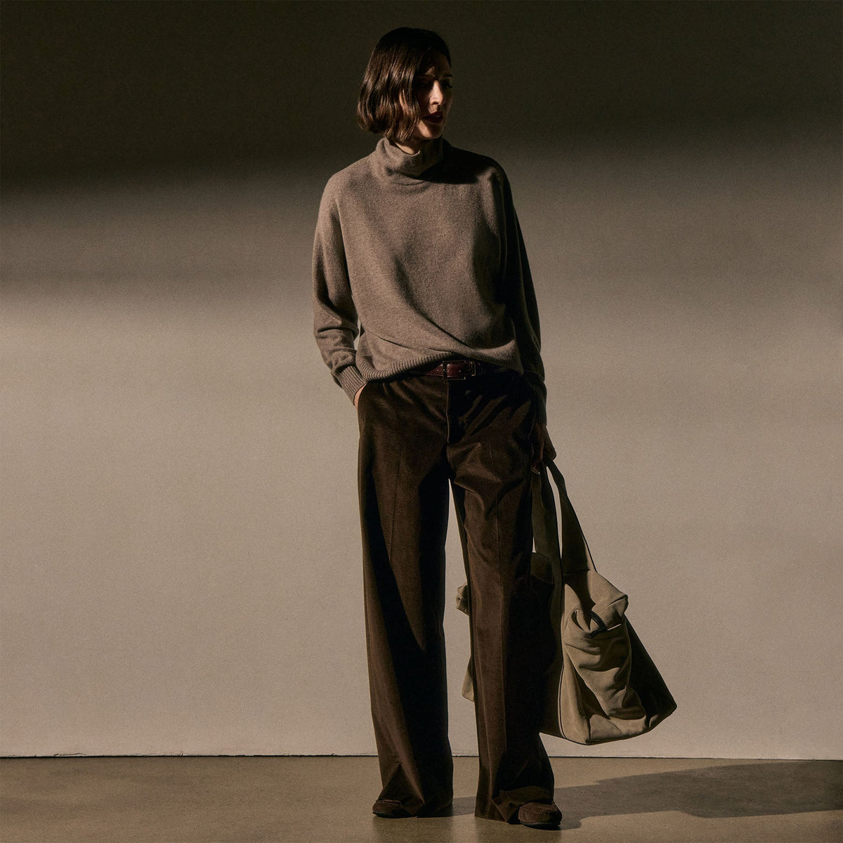 Spun Cashmere Funnel Neck in Warm Brown | James Perse Los Angeles