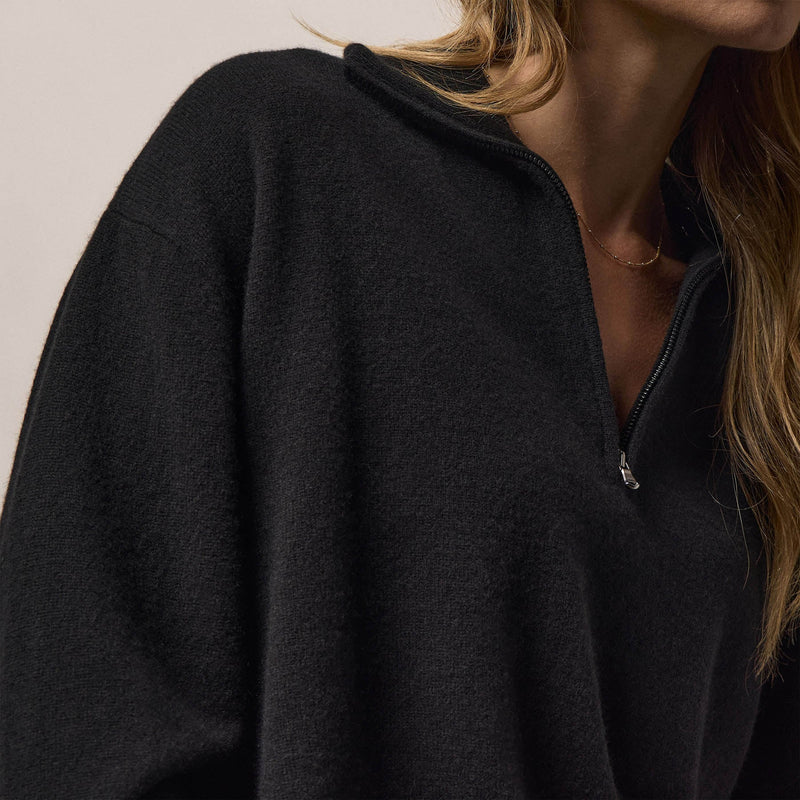 Italian Spun Cashmere Half Zip in Black/Anthracite | James Perse Los Angeles