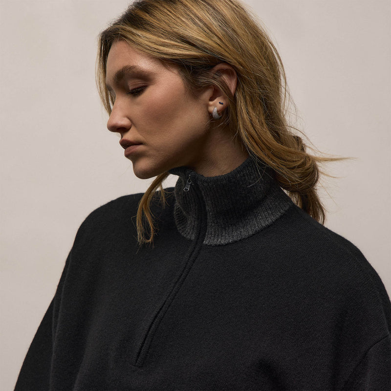 Italian Spun Cashmere Half Zip in Black/Anthracite | James Perse Los Angeles