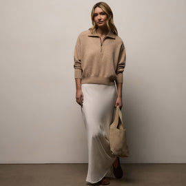 Italian Spun Cashmere Half Zip in Soft Beige/Stucco | James Perse Los Angeles