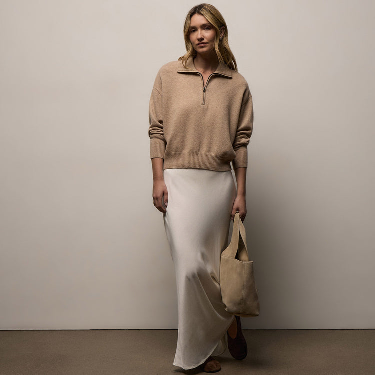 Italian Spun Cashmere Half Zip in Soft Beige/Stucco | James Perse Los Angeles