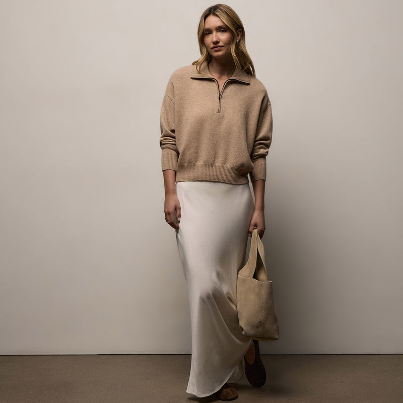 Italian Spun Cashmere Half Zip in Soft Beige/Stucco | James Perse Los Angeles