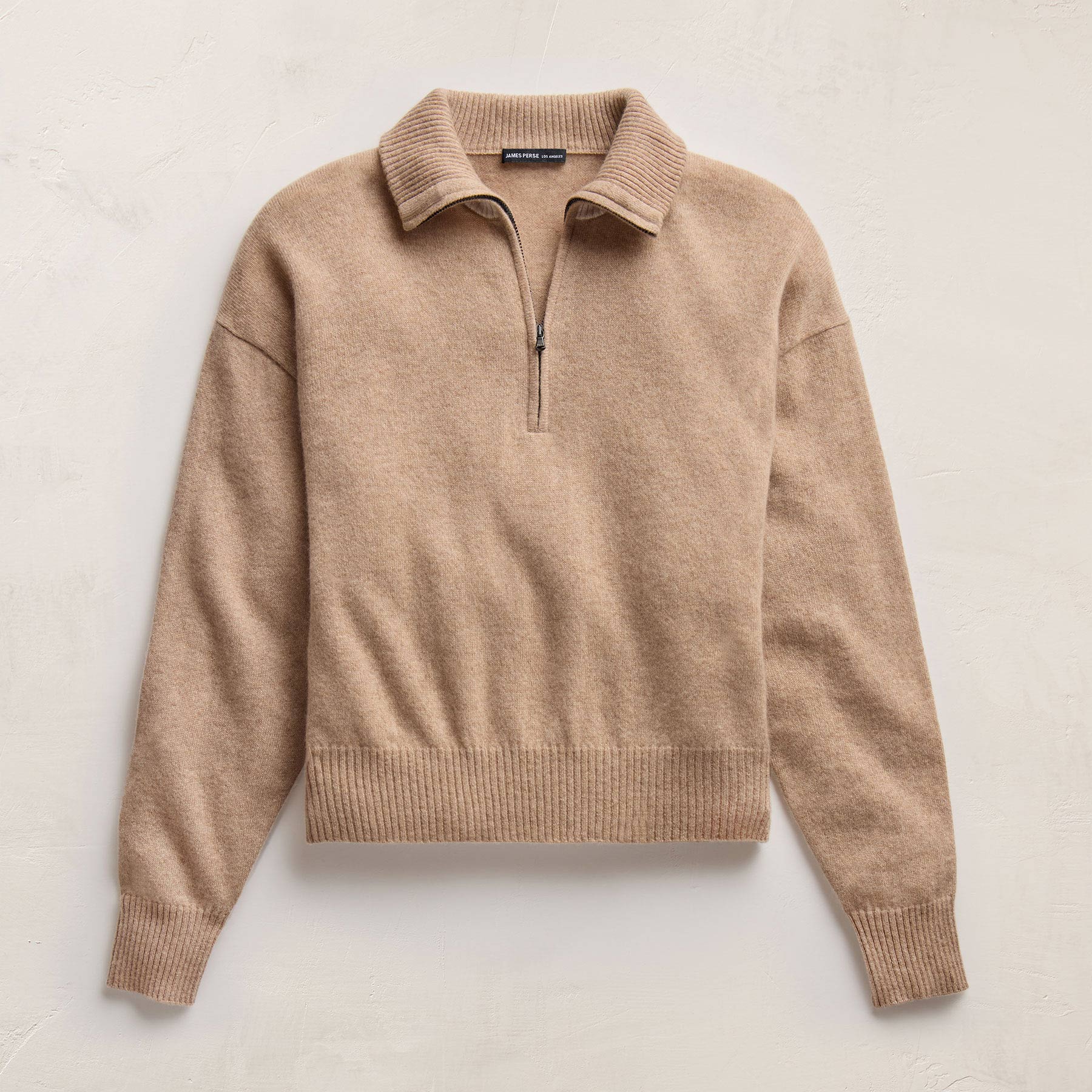 Italian Spun Cashmere Half Zip in Soft Beige/Stucco | James Perse Los Angeles