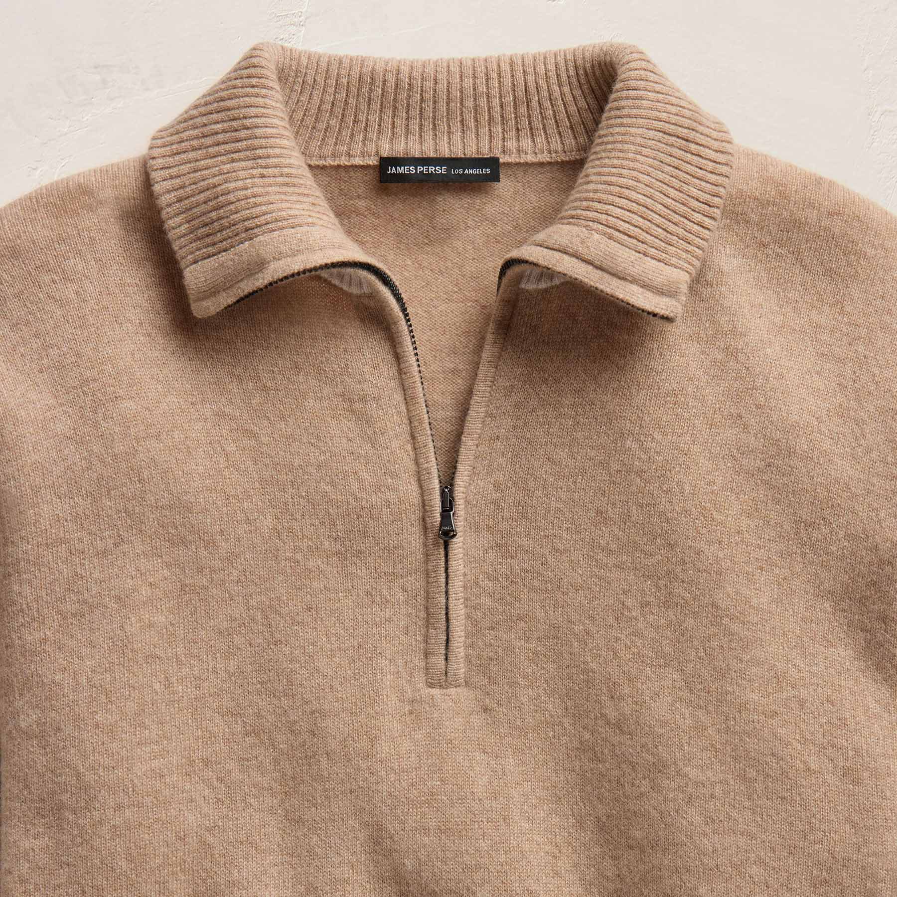Italian Spun Cashmere Half Zip in Soft Beige/Stucco | James Perse Los Angeles