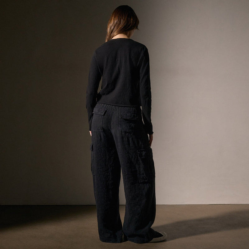 Slub Jersey Shrunken Henley in Black | James Perse Los Angeles