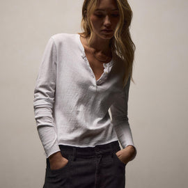 Slub Jersey Long Sleeve Henley in White | James Perse Los Angeles