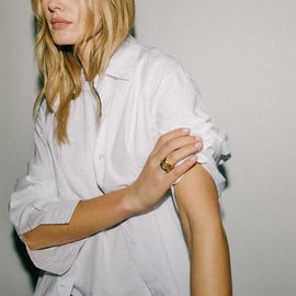 Stretch Poplin Button Up - White