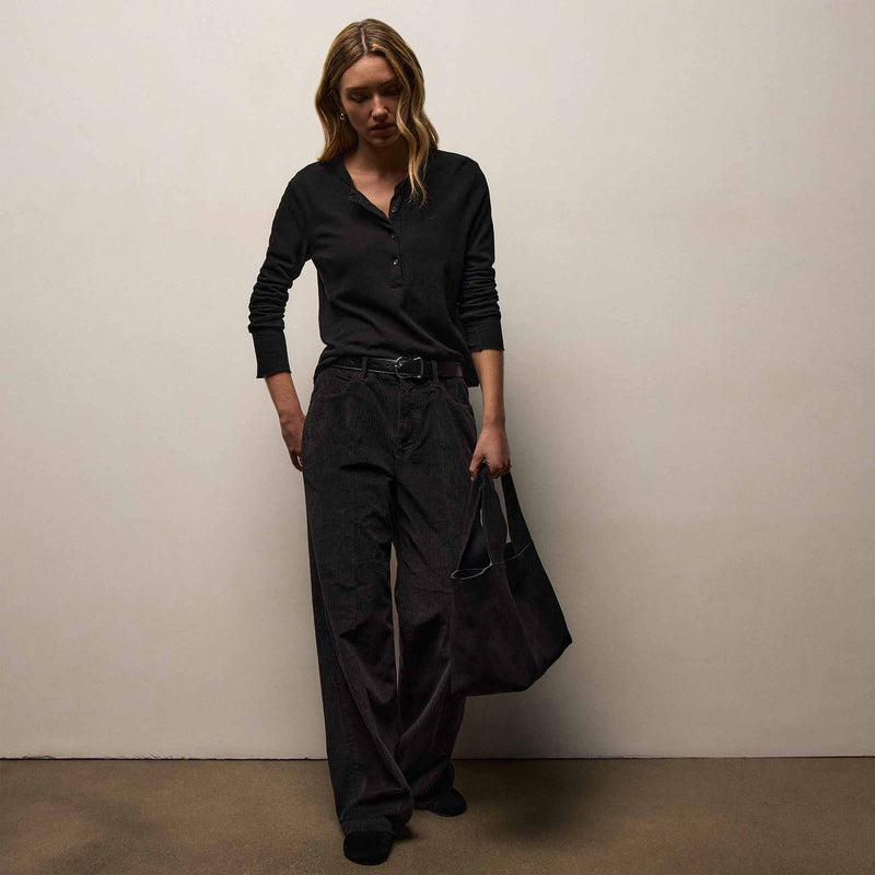 Slub Jersey Tunic Henley In Black | James Perse Los Angeles