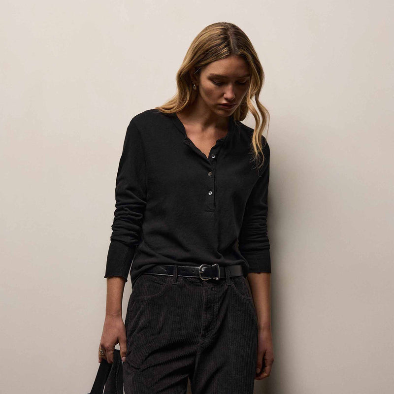Slub Jersey Tunic Henley In Black | James Perse Los Angeles