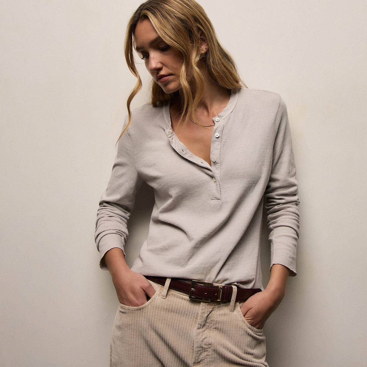 Slub Jersey Tunic Henley In Salt Pigment | James Perse Los Angeles