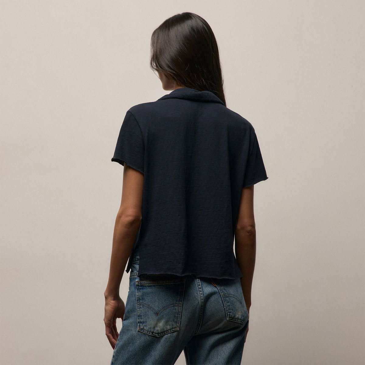 Slub Jersey Open Polo in Classic Navy | James Perse Los Angeles