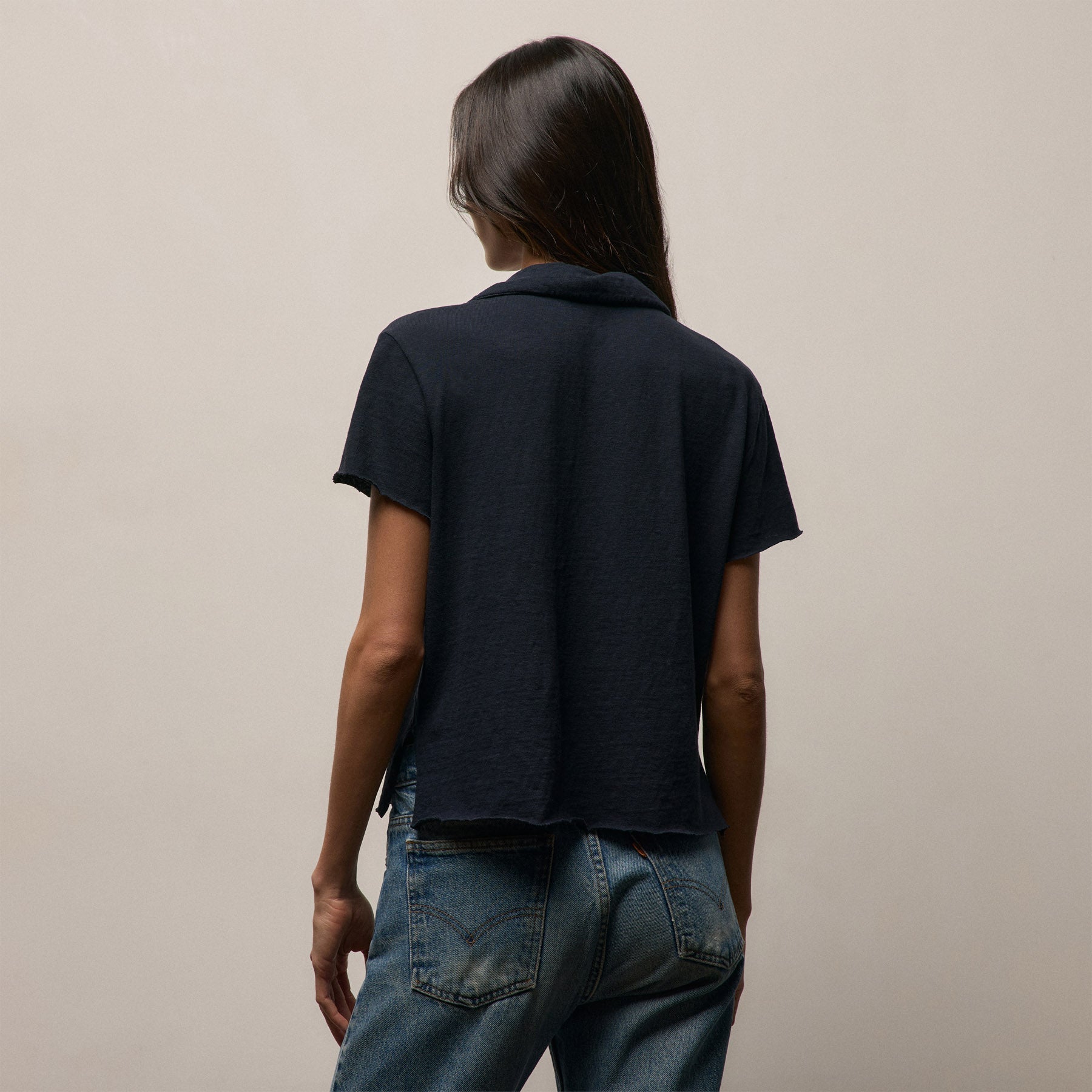 Slub Jersey Open Polo in Classic Navy | James Perse Los Angeles