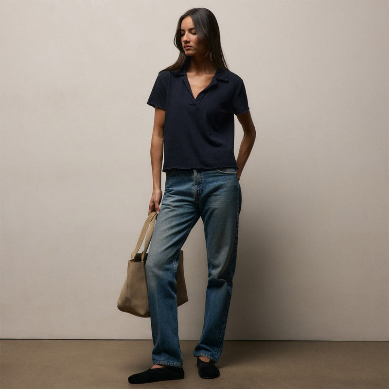 Slub Jersey Open Polo in Classic Navy | James Perse Los Angeles