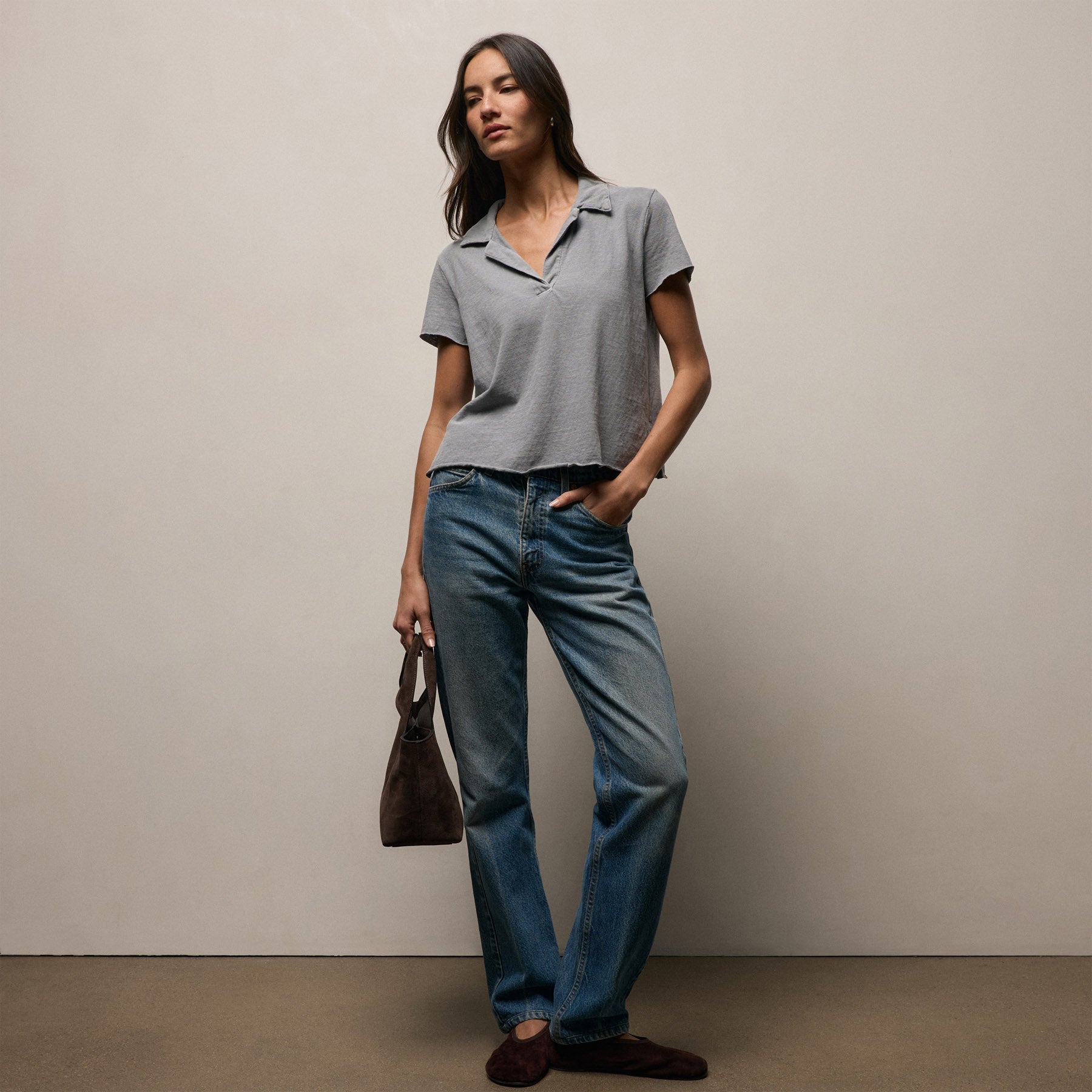 Slub Jersey Open Polo in Ore Pigment | James Perse Los Angeles
